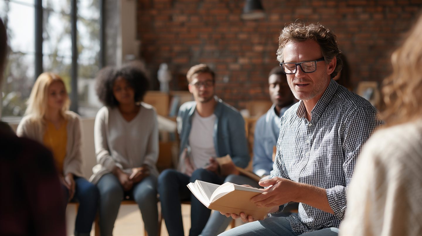 A facilitated group session: change led through people, in person
