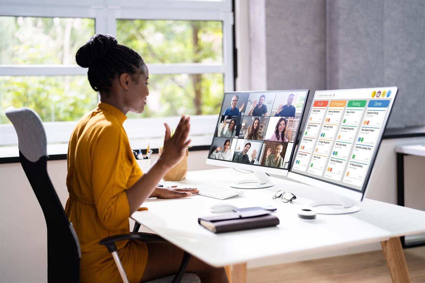 Instructor leading a live training session for a room of participants