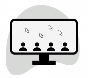 a computer monitor with four people and mouse cursors