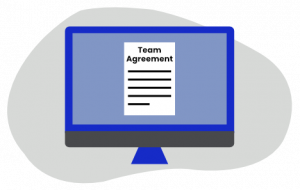 a blue computer with a team agreement document in it