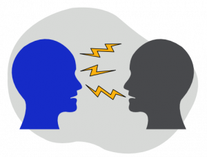 two heads shouting at each other