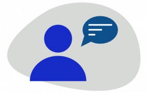 a blue icon of a person with a lighter blue speech bubble