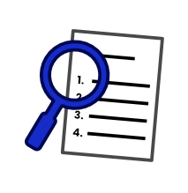 a document with four numbered lines and a magnifying glass on top of it
