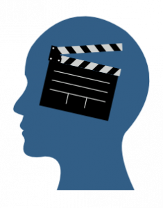 a blue head with a black action board in it