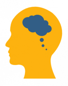 a yellow head with a thought bubble