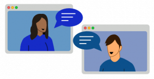 two computer windows with a person in them talking to each other