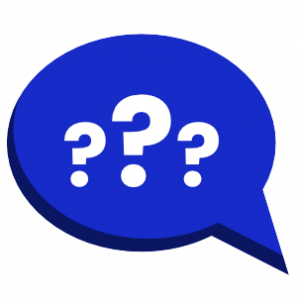 a blue dialogue bubble with three question marks in it